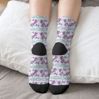 Monstera Tiare Plumeria Lei Pattern Crew Socks Purple Version LT01 - Polynesian Pride