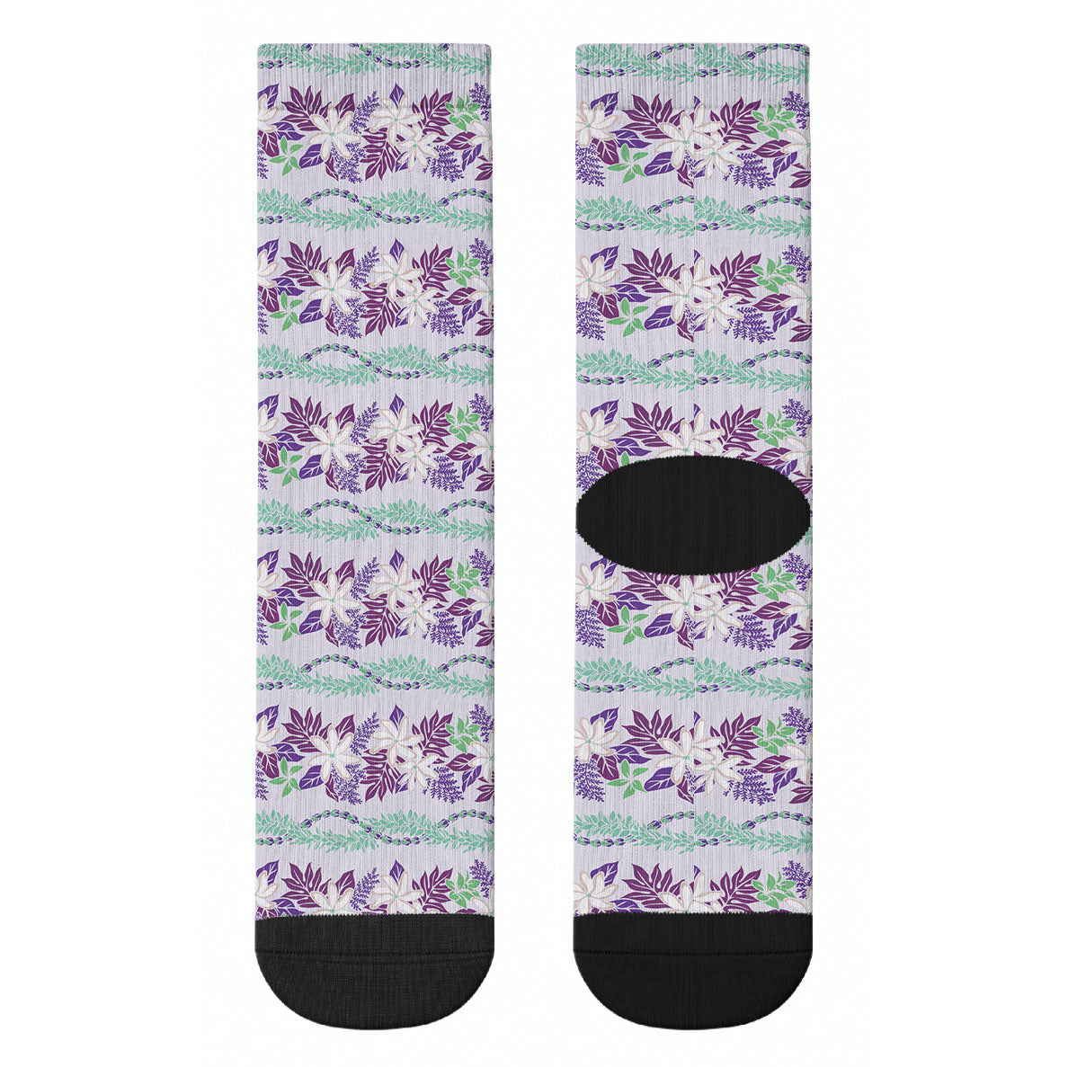 Monstera Tiare Plumeria Lei Pattern Crew Socks Purple Version LT01 - Polynesian Pride