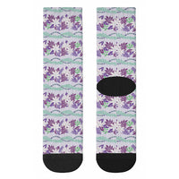 Monstera Tiare Plumeria Lei Pattern Crew Socks Purple Version LT01 - Polynesian Pride