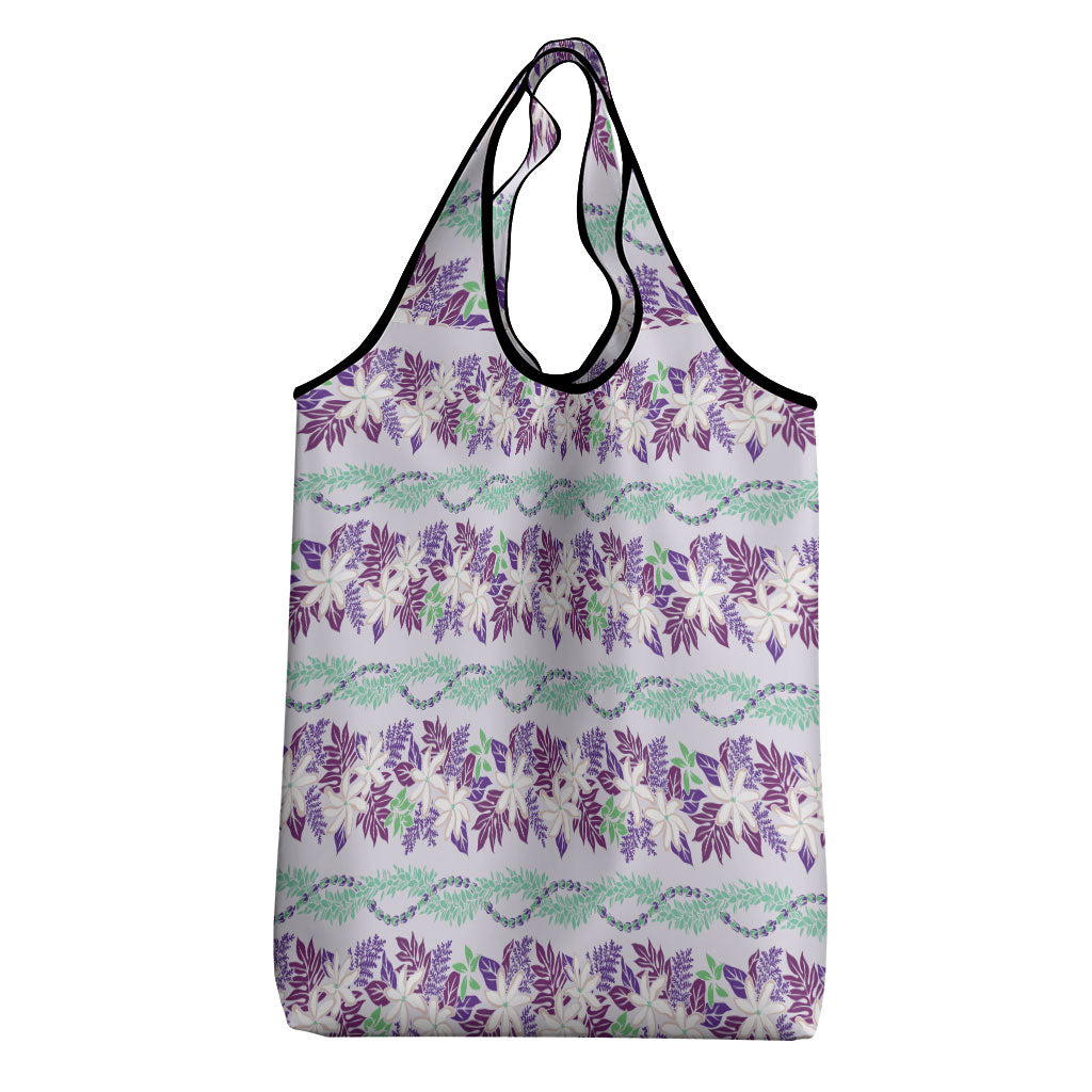 Monstera Tiare Plumeria Lei Pattern Grocery Bag Purple Version LT01 - Polynesian Pride