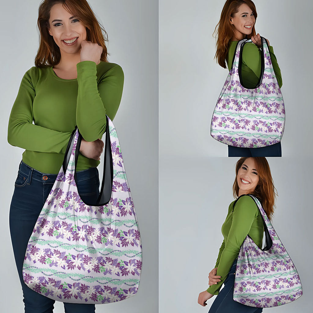 Monstera Tiare Plumeria Lei Pattern Grocery Bag Purple Version LT01 - Polynesian Pride