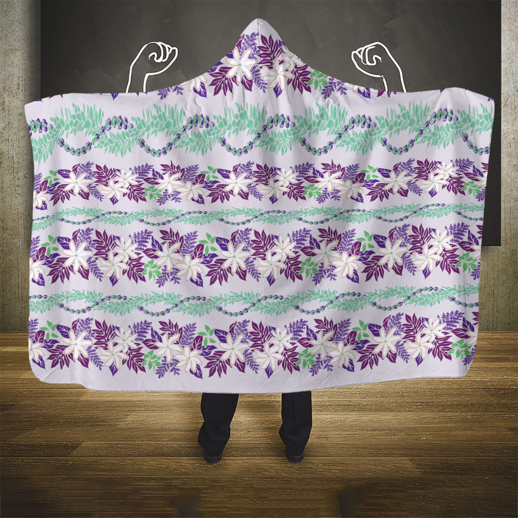 Monstera Tiare Plumeria Lei Pattern Hooded Blanket Purple Version LT01 - Polynesian Pride