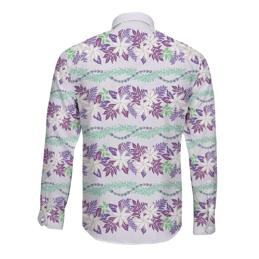Monstera Tiare Plumeria Lei Pattern Long Sleeve Button Shirt Purple Version LT01 - Polynesian Pride