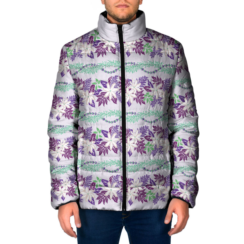 Monstera Tiare Plumeria Lei Pattern Padded Jacket Purple Version LT01 Men Purple - Polynesian Pride