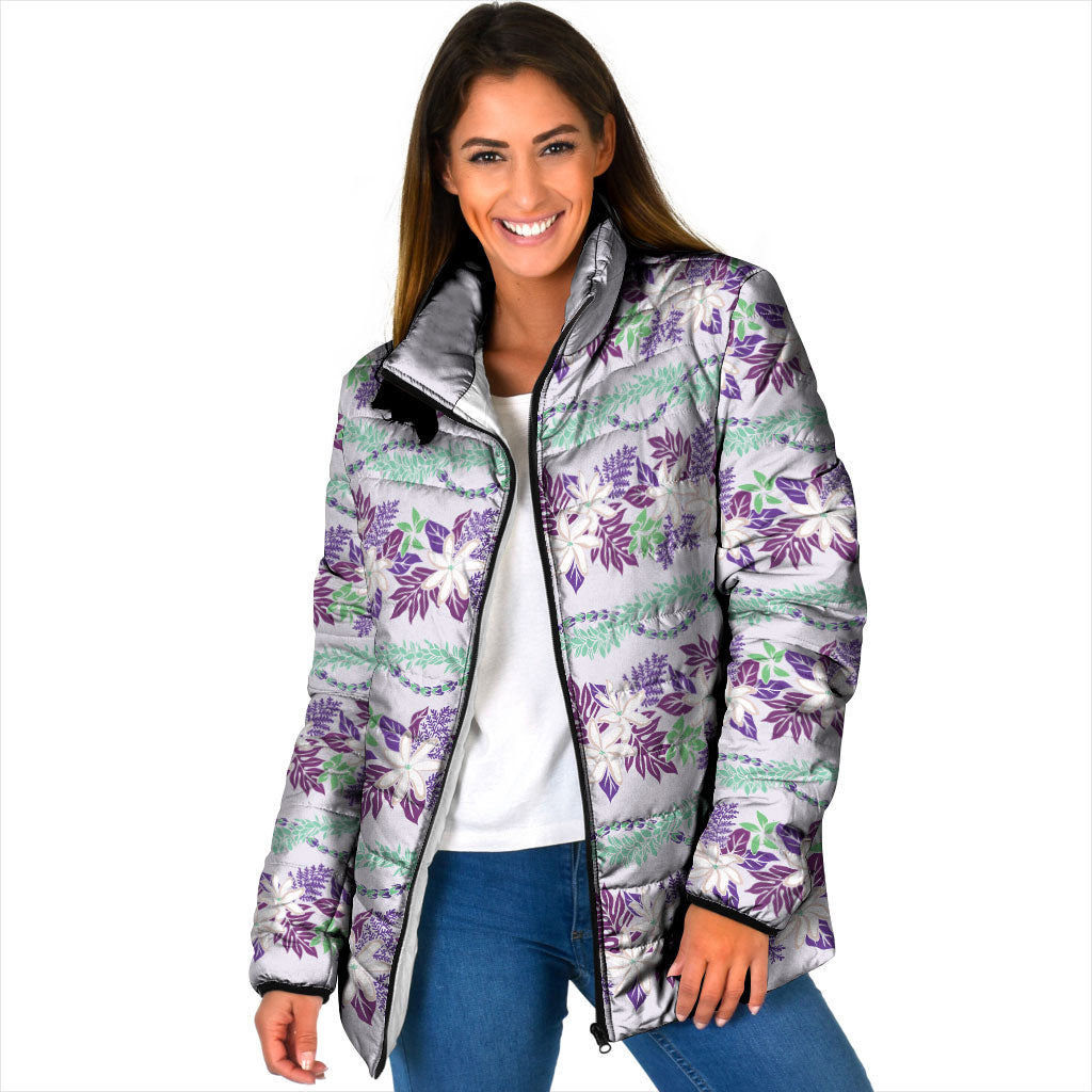 Monstera Tiare Plumeria Lei Pattern Padded Jacket Purple Version LT01 Women Purple - Polynesian Pride