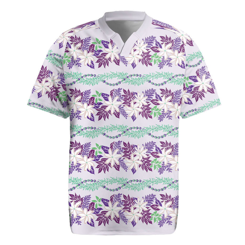 Monstera Tiare Plumeria Lei Pattern Rugby Jersey Purple Version LT01 Purple - Polynesian Pride