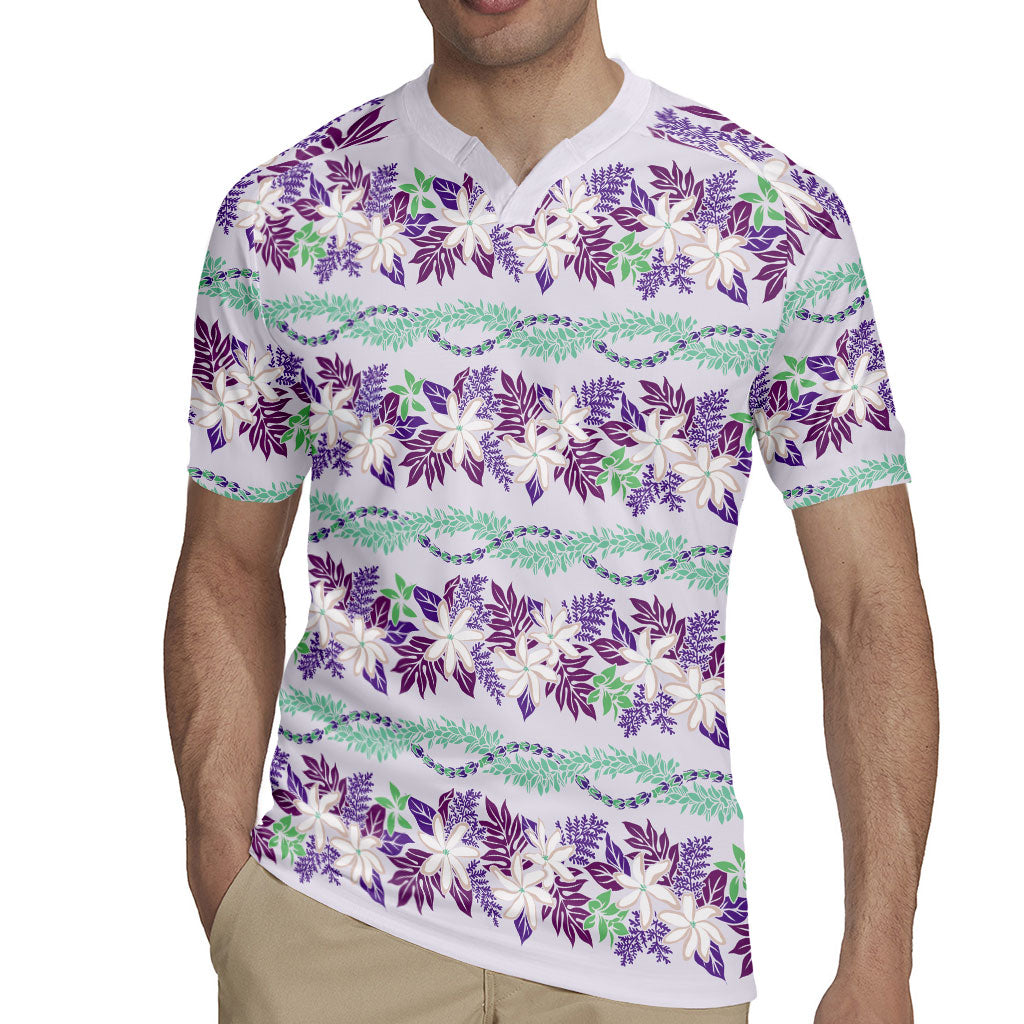 Monstera Tiare Plumeria Lei Pattern Rugby Jersey Purple Version LT01 - Polynesian Pride