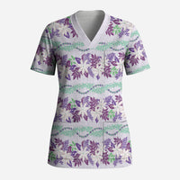 Monstera Tiare Plumeria Lei Pattern Scrub Top Purple Version LT01 Adult Purple - Polynesian Pride