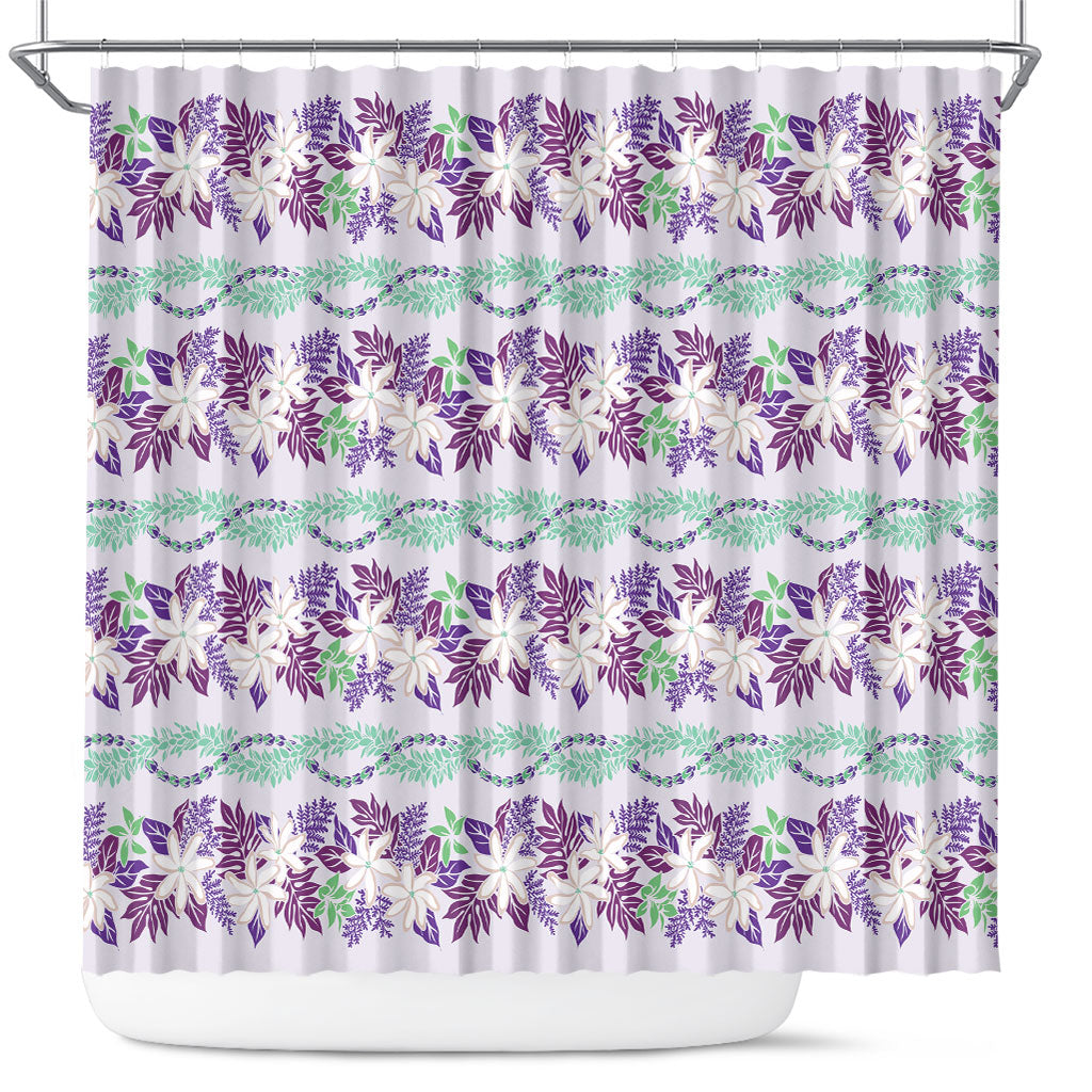 Monstera Tiare Plumeria Lei Pattern Shower Curtain Purple Version LT01 Purple - Polynesian Pride