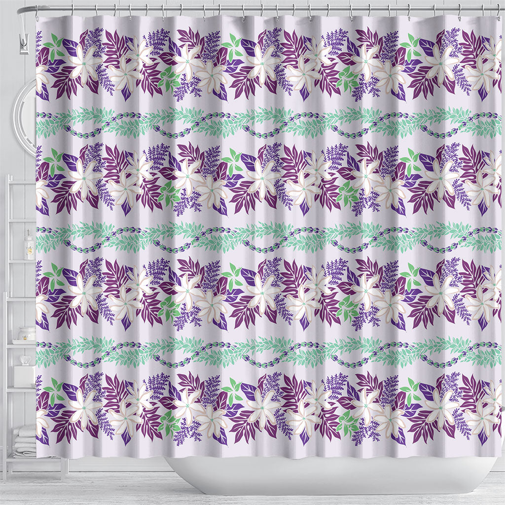 Monstera Tiare Plumeria Lei Pattern Shower Curtain Purple Version LT01 - Polynesian Pride