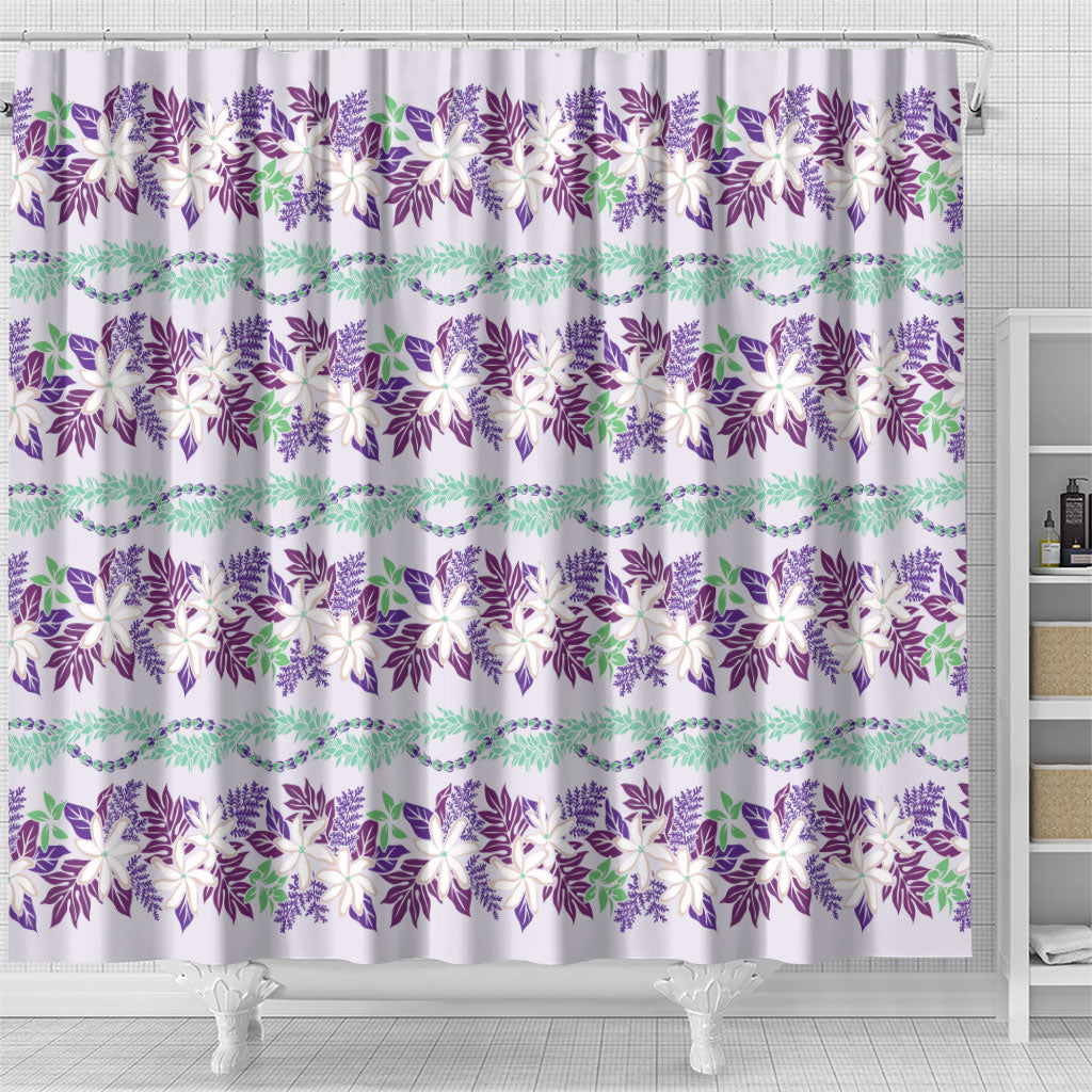 Monstera Tiare Plumeria Lei Pattern Shower Curtain Purple Version LT01 - Polynesian Pride