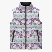 Monstera Tiare Plumeria Lei Pattern Sleeveless Puffer Jacket Purple Version LT01 Unisex Purple - Polynesian Pride
