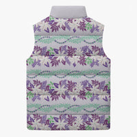 Monstera Tiare Plumeria Lei Pattern Sleeveless Puffer Jacket Purple Version LT01 - Polynesian Pride