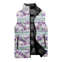 Monstera Tiare Plumeria Lei Pattern Sleeveless Puffer Jacket Purple Version LT01 - Polynesian Pride