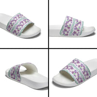 Monstera Tiare Plumeria Lei Pattern Slide Sandals Purple Version LT01 - Polynesian Pride