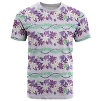 Monstera Tiare Plumeria Lei Pattern T Shirt Purple Version LT01 Purple - Polynesian Pride
