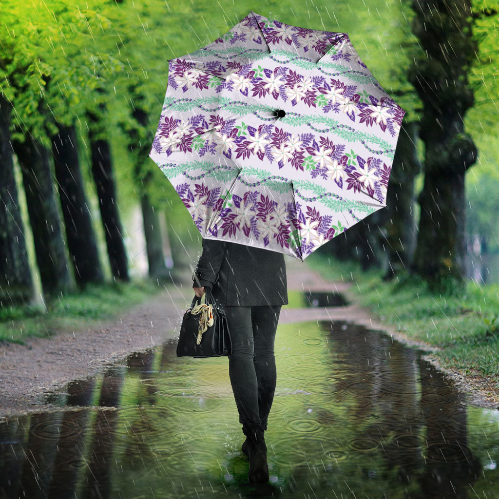 Monstera Tiare Plumeria Lei Pattern Umbrella Purple Version LT01 - Polynesian Pride