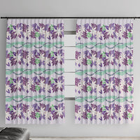 Monstera Tiare Plumeria Lei Pattern Window Curtain Purple Version LT01 With Hooks Purple - Polynesian Pride