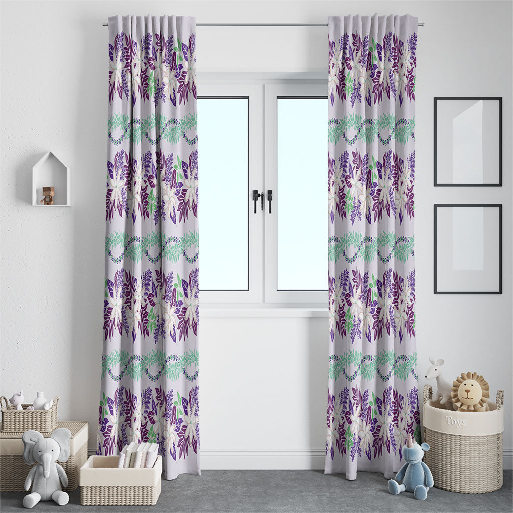 Monstera Tiare Plumeria Lei Pattern Window Curtain Purple Version LT01 - Polynesian Pride