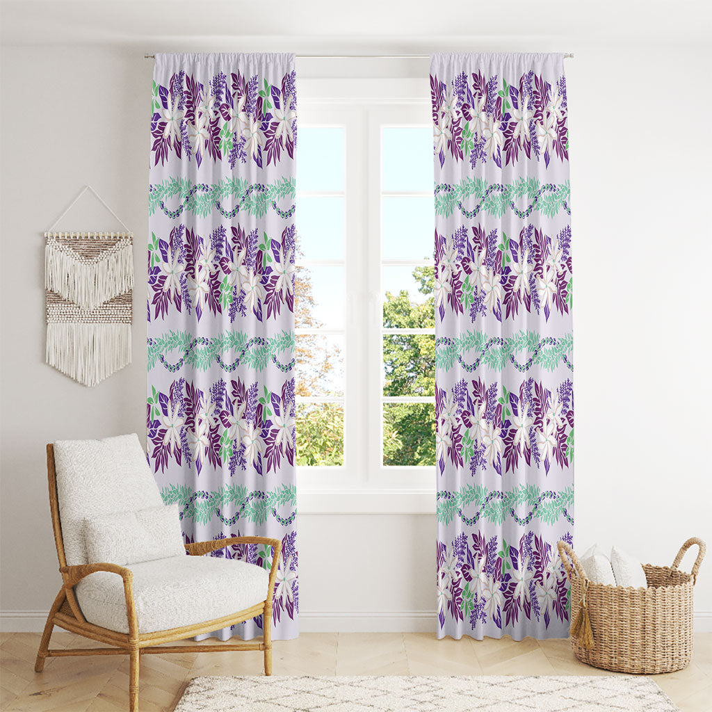 Monstera Tiare Plumeria Lei Pattern Window Curtain Purple Version LT01 - Polynesian Pride