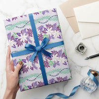 Monstera Tiare Plumeria Lei Pattern Wrapping Paper Purple Version LT01 - Polynesian Pride