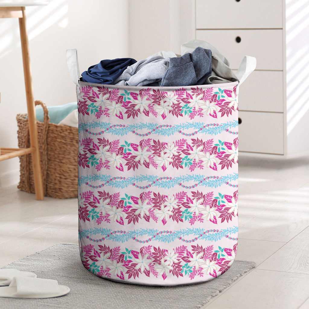 Monstera Tiare Plumeria Lei Pattern Laundry Basket Pink Version LT01 Pink - Polynesian Pride