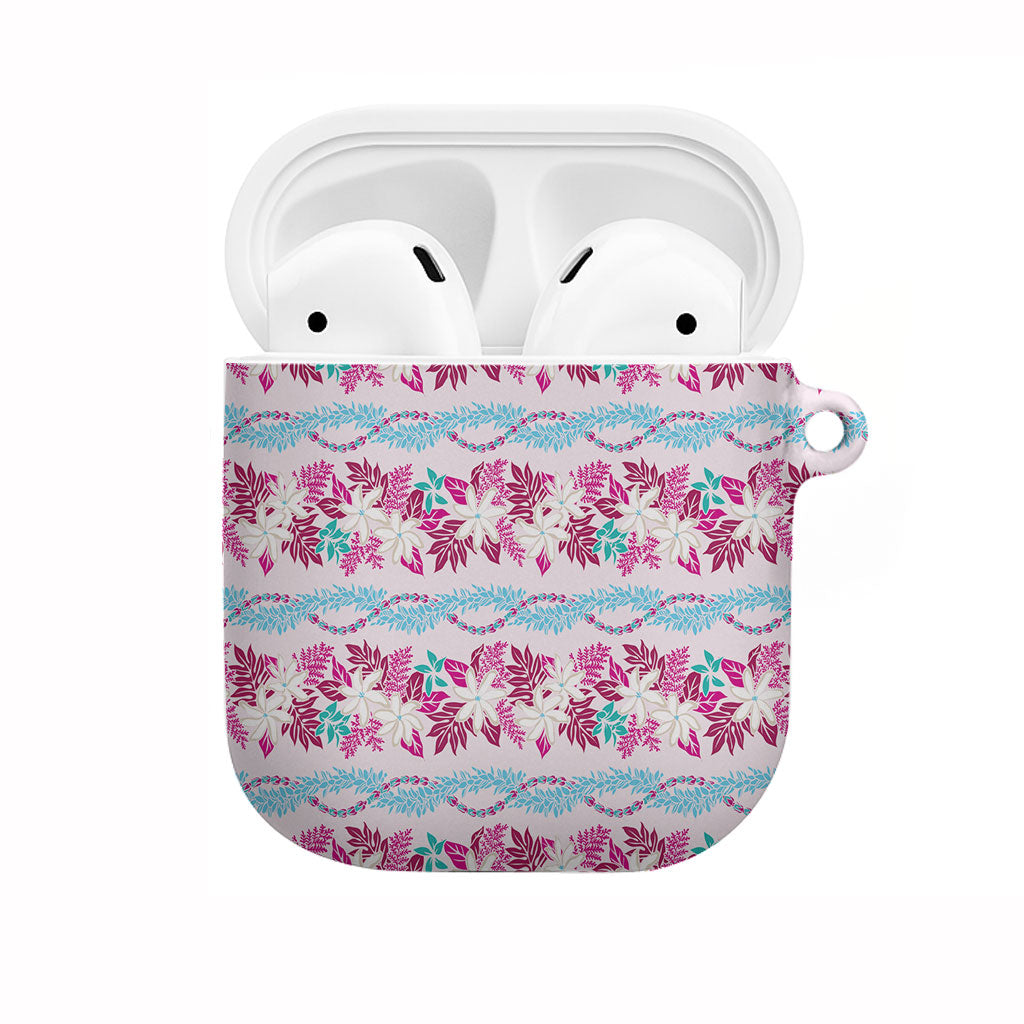 Monstera Tiare Plumeria Lei Pattern AirPods Case Pink Version