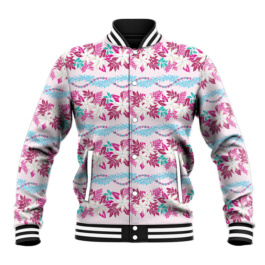 Monstera Tiare Plumeria Lei Pattern Baseball Jacket Pink Version LT01 Unisex Pink - Polynesian Pride