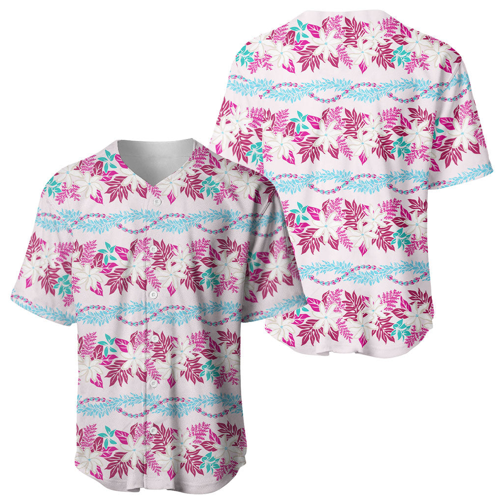 Monstera Tiare Plumeria Lei Pattern Baseball Jersey Pink Version LT01 - Polynesian Pride