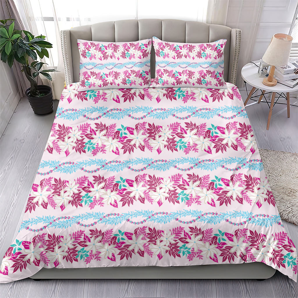 Monstera Tiare Plumeria Lei Pattern Bedding Set Pink Version LT01 - Polynesian Pride