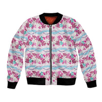Monstera Tiare Plumeria Lei Pattern Bomber Jacket Pink Version LT01 Unisex Pink - Polynesian Pride