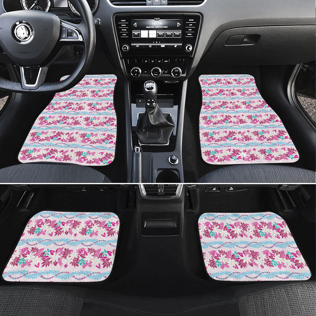 Monstera Tiare Plumeria Lei Pattern Car Mats Pink Version LT01 Set 4pcs Pink - Polynesian Pride