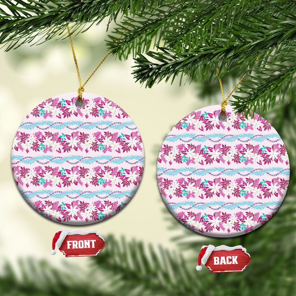 Monstera Tiare Plumeria Lei Pattern Ceramic Ornament Pink Version LT01 Circle Pink - Polynesian Pride