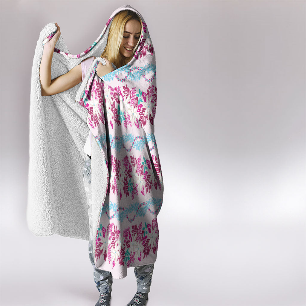 Monstera Tiare Plumeria Lei Pattern Hooded Blanket Pink Version LT01 - Polynesian Pride