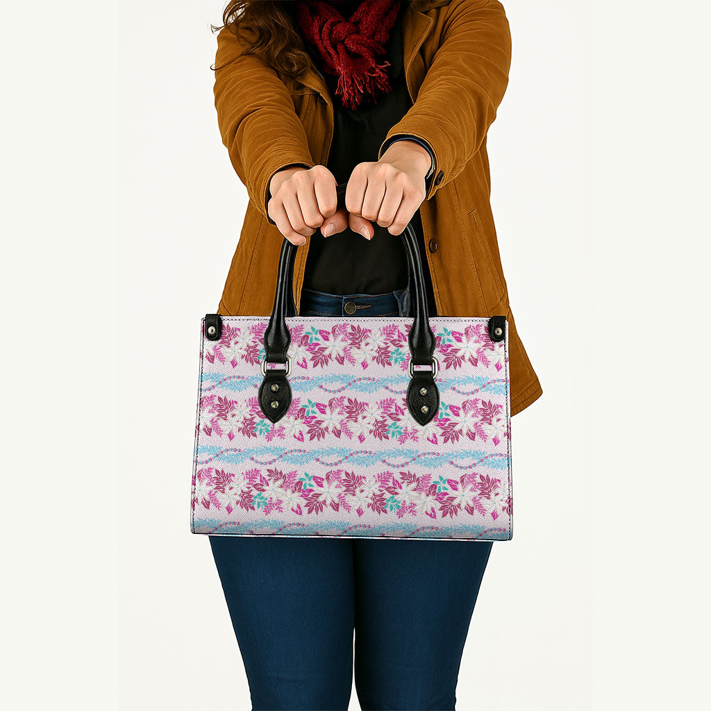 Monstera Tiare Plumeria Lei Pattern Leather Bag Pink Version LT01 - Polynesian Pride