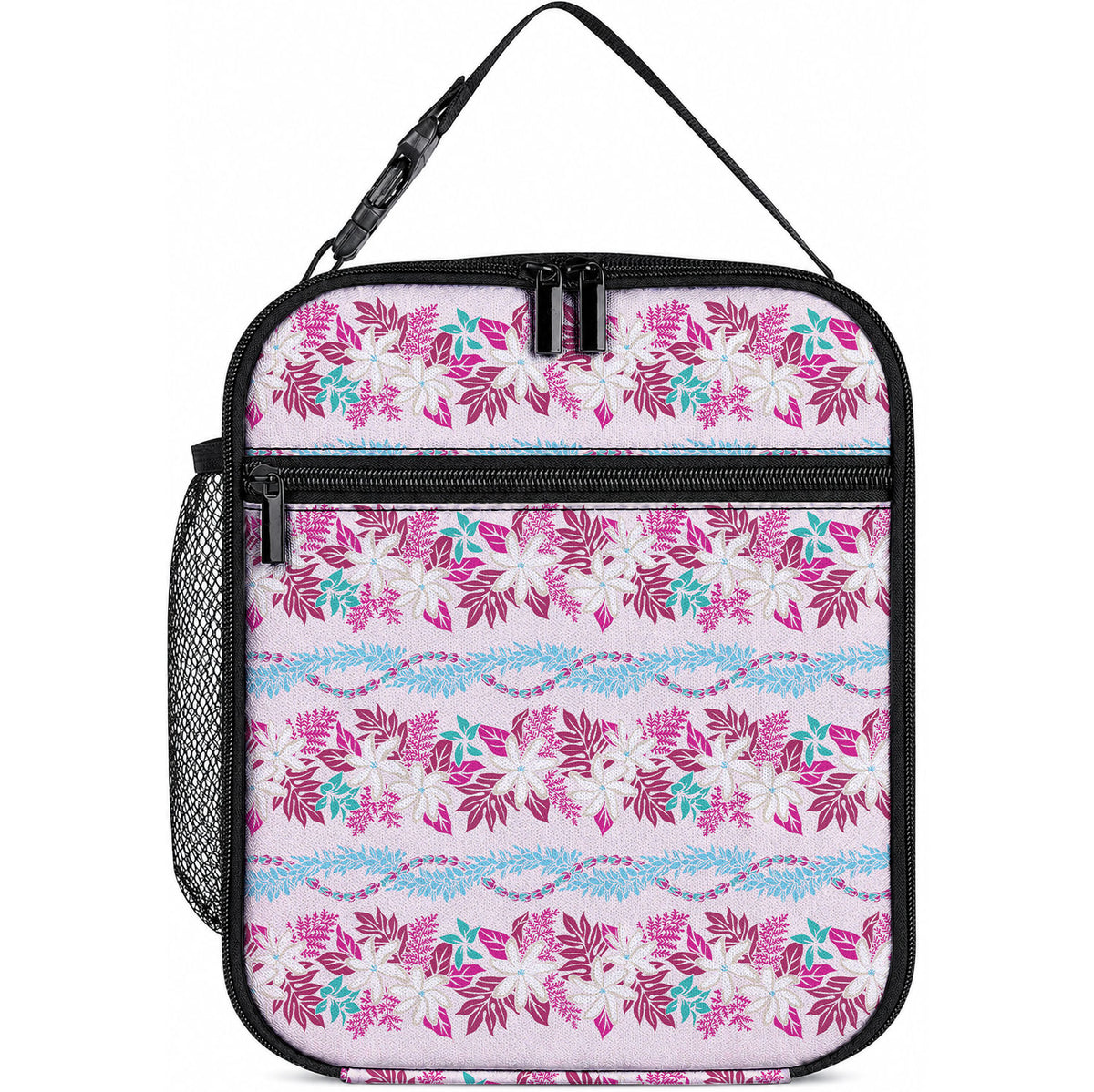 Monstera Tiare Plumeria Lei Pattern Lunch Bag Pink Version LT01 10.2 × 8.3 × 4.3 inch Pink - Polynesian Pride