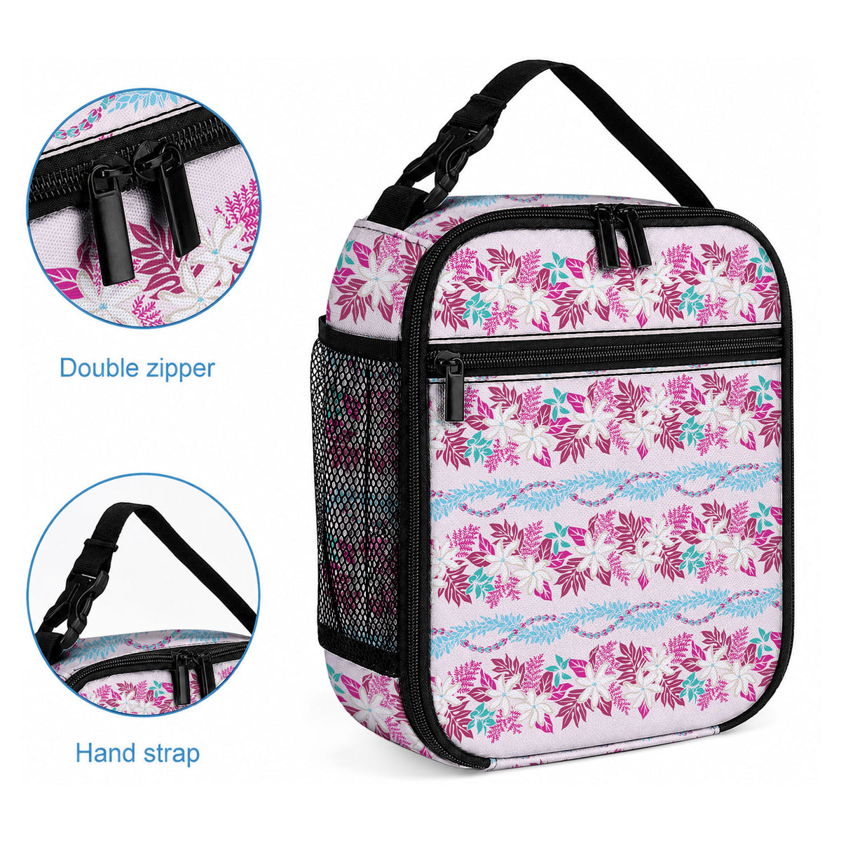 Monstera Tiare Plumeria Lei Pattern Lunch Bag Pink Version LT01 - Polynesian Pride