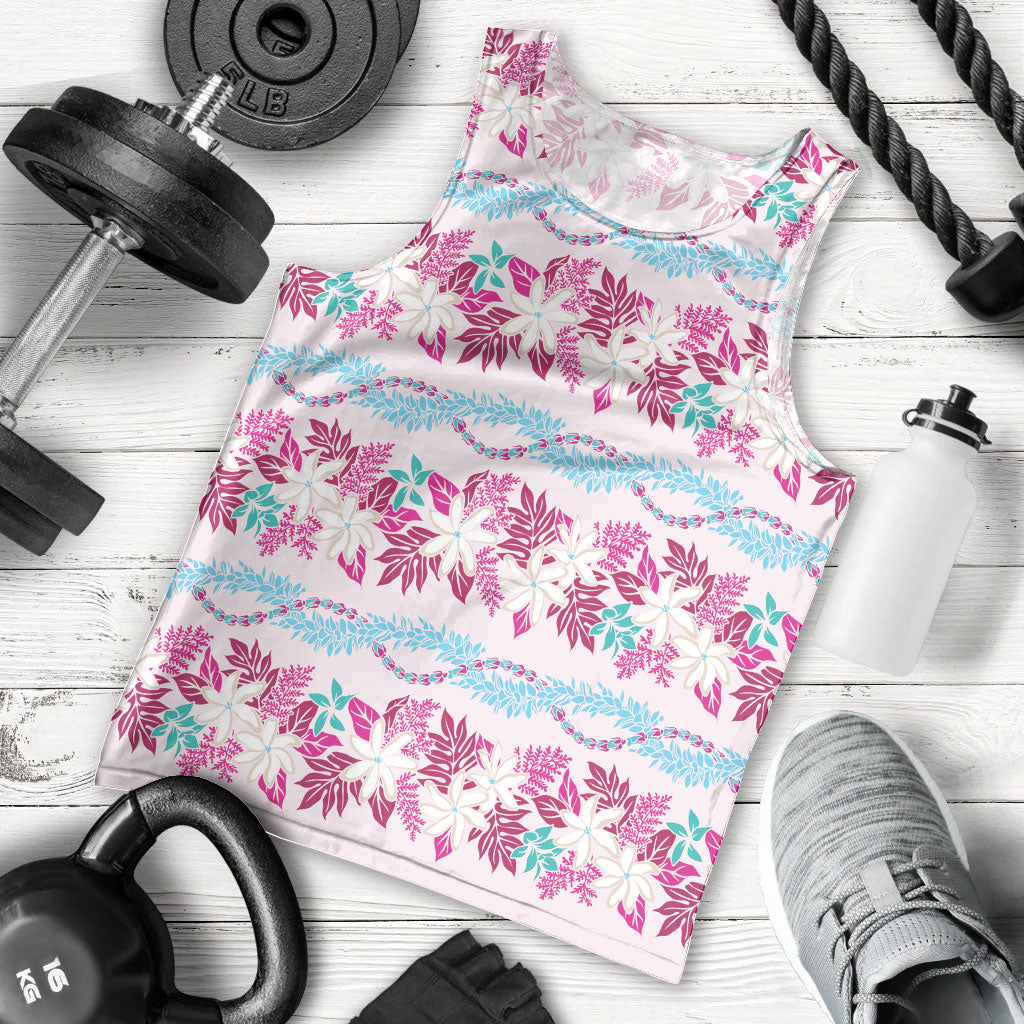 Monstera Tiare Plumeria Lei Pattern Men Tank Top Pink Version LT01 - Polynesian Pride