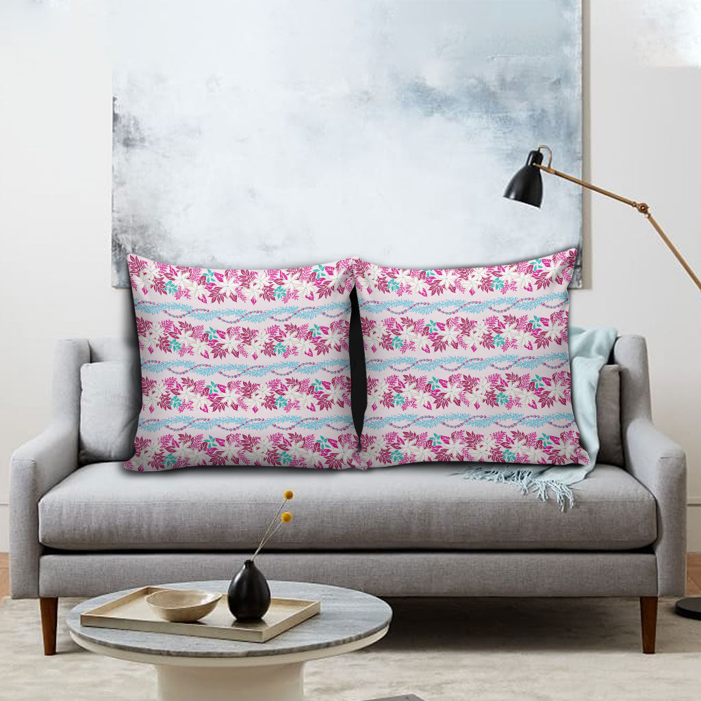 Monstera Tiare Plumeria Lei Pattern Pillow Cover Pink Version LT01 - Polynesian Pride
