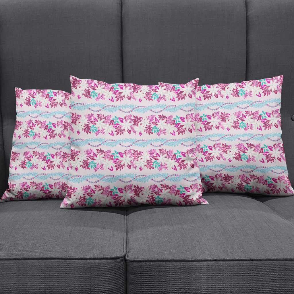 Monstera Tiare Plumeria Lei Pattern Pillow Cover Pink Version LT01 - Polynesian Pride