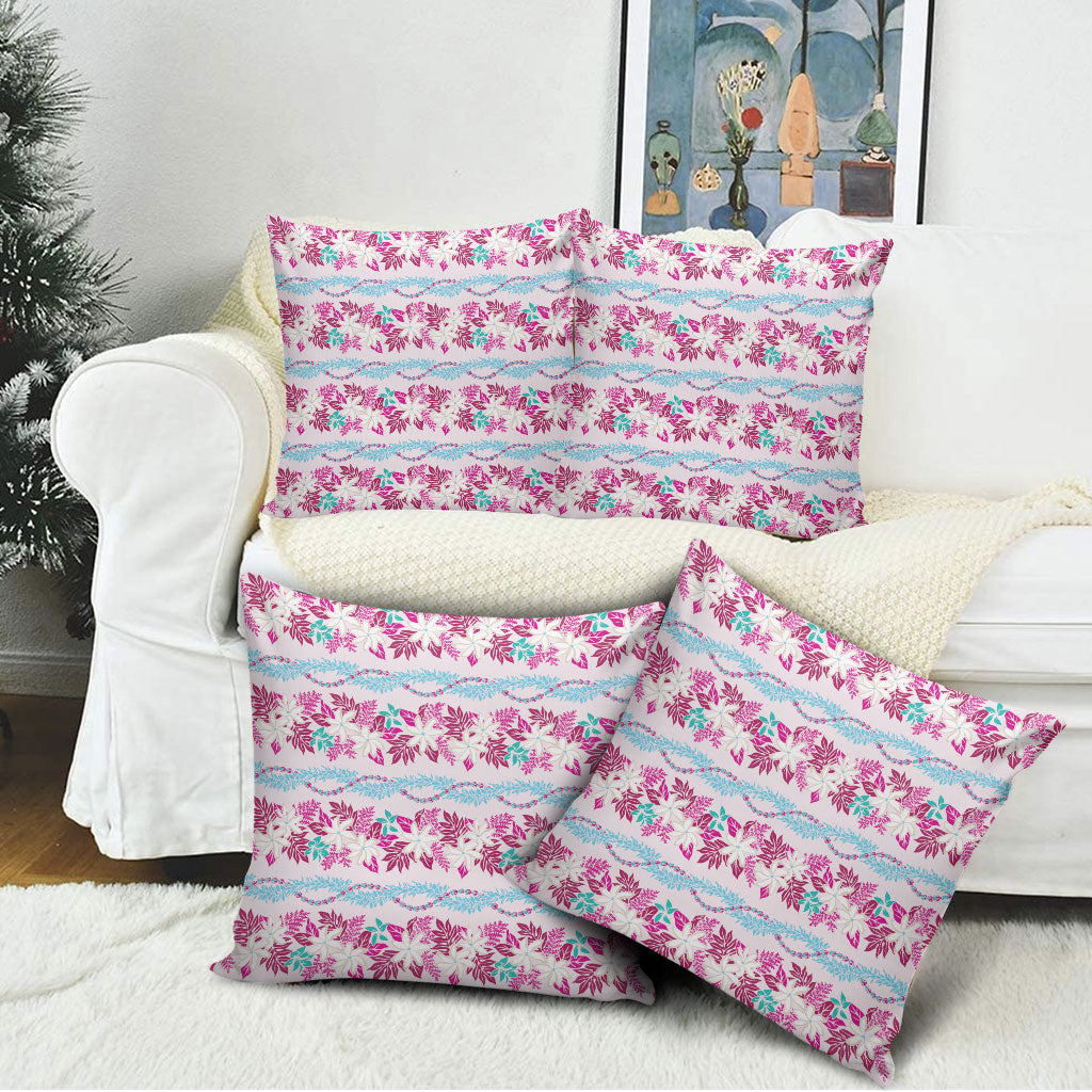 Monstera Tiare Plumeria Lei Pattern Pillow Cover Pink Version LT01 - Polynesian Pride