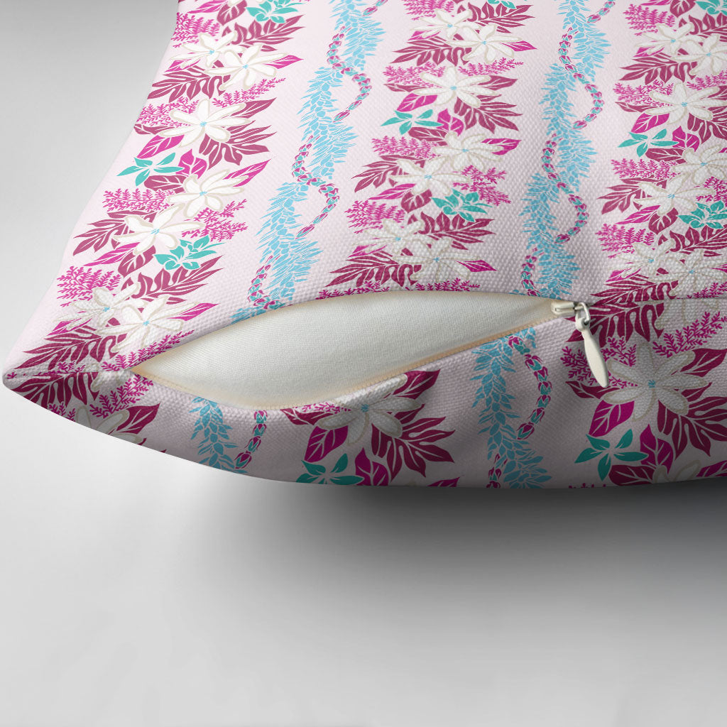 Monstera Tiare Plumeria Lei Pattern Pillow Cover Pink Version LT01 - Polynesian Pride