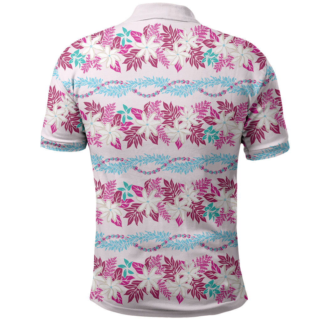 Monstera Tiare Plumeria Lei Pattern Polo Shirt Pink Version LT01 - Polynesian Pride