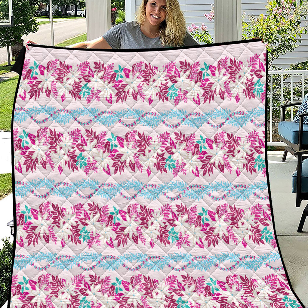 Monstera Tiare Plumeria Lei Pattern Quilt Pink Version LT01 Pink - Polynesian Pride
