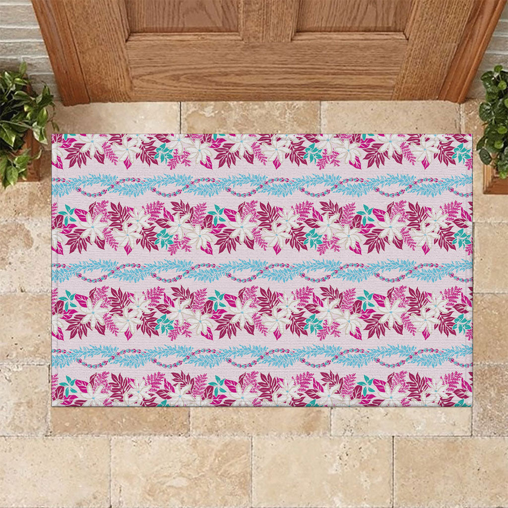 Monstera Tiare Plumeria Lei Pattern Rubber Doormat Pink Version LT01 Pink - Polynesian Pride