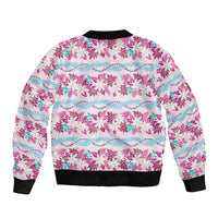Monstera Tiare Plumeria Lei Pattern Sleeve Zip Bomber Jacket Pink Version LT01 - Polynesian Pride