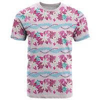 Monstera Tiare Plumeria Lei Pattern T Shirt Pink Version LT01 Pink - Polynesian Pride