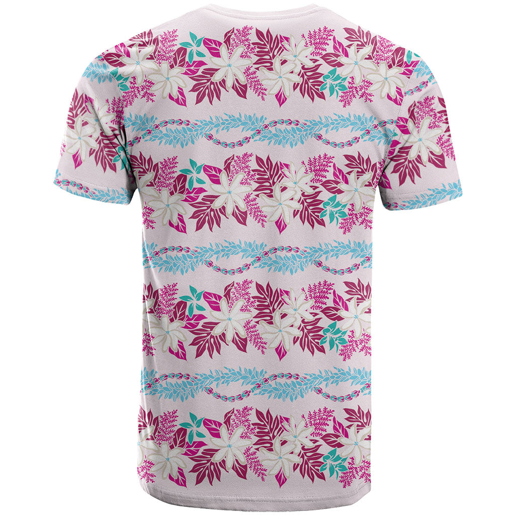 Monstera Tiare Plumeria Lei Pattern T Shirt Pink Version LT01 - Polynesian Pride