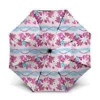 Monstera Tiare Plumeria Lei Pattern Umbrella Pink Version LT01 One Size Folded 11.42 inch Opened Diameter 37.4 inch Pink - Polynesian Pride