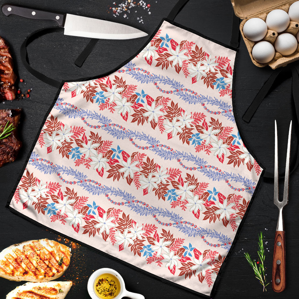 Monstera Tiare Plumeria Lei Pattern Apron Red Version LT01 Red - Polynesian Pride